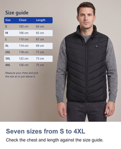 Heated gilet with 9 heating zones: Seven sizes from S to 4XL