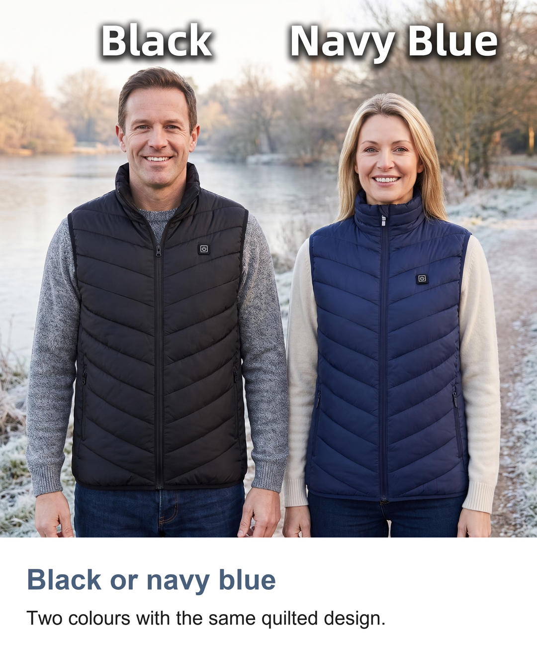 Heated gilet with 9 heating zones: Black or navy blue