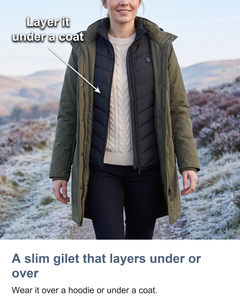 Heated gilet with 9 heating zones: A slim gilet that layers under or over