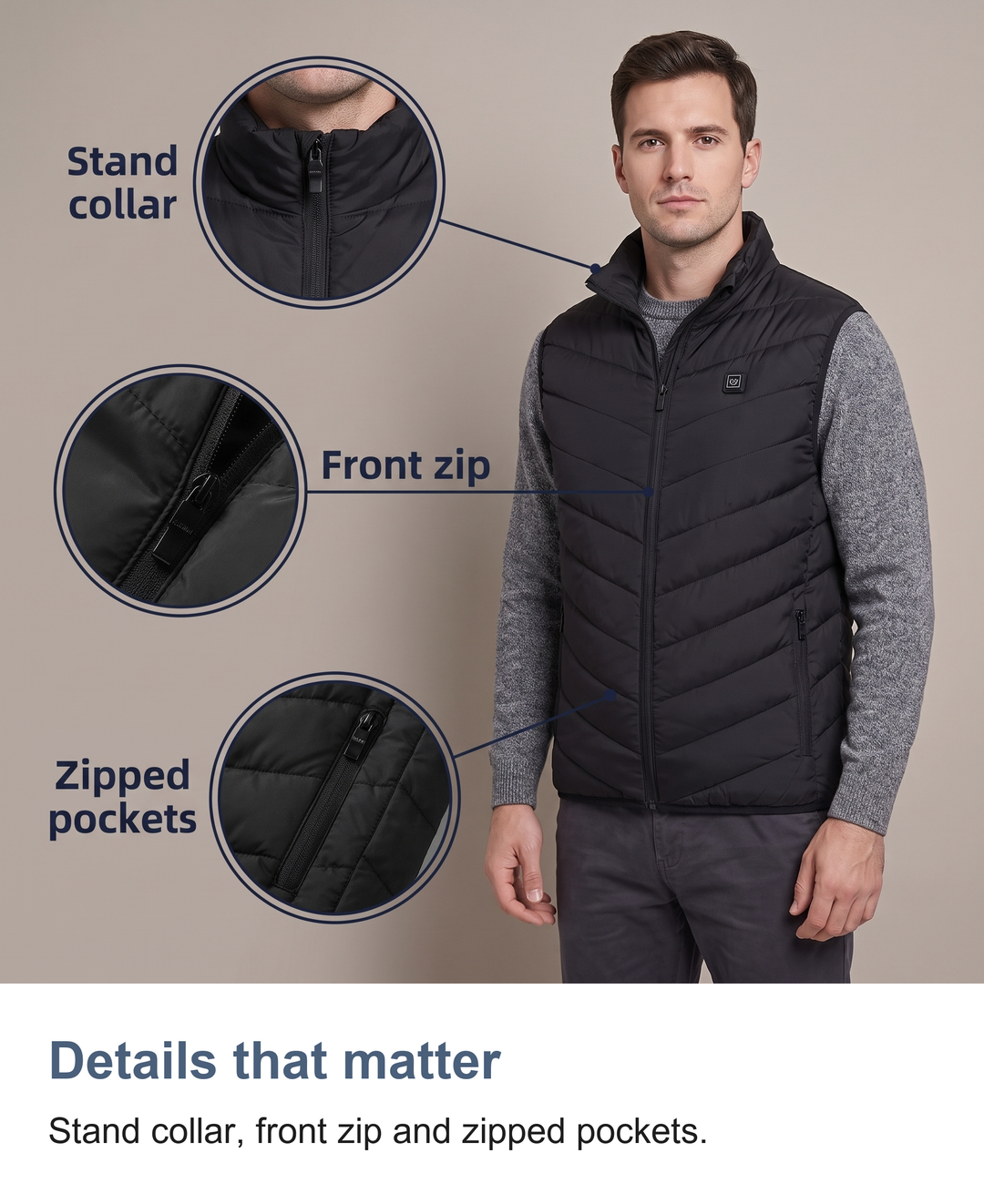 Heated gilet with 9 heating zones: Details that matter