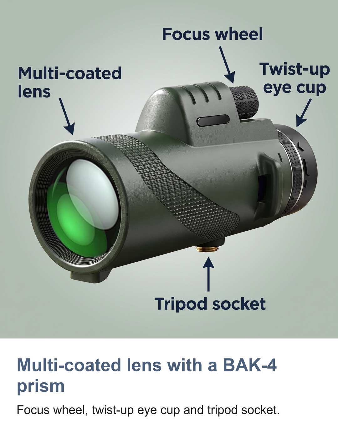 Monocular telescope with phone holder and tripod: Multi-coated lens with a BAK-4 prism