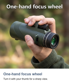 Monocular telescope with phone holder and tripod: One-hand focus wheel