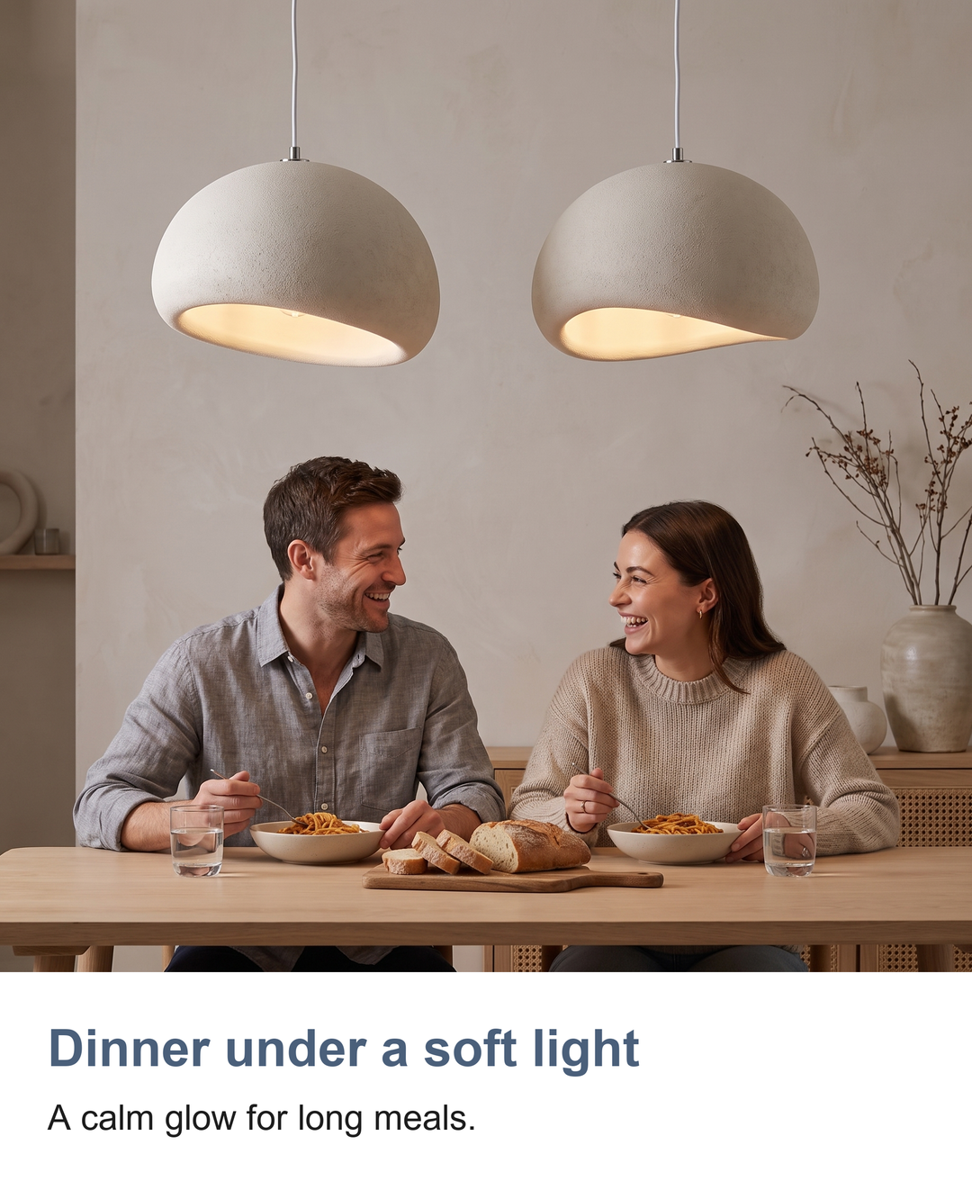 White mushroom pendant light: Dinner under a soft light