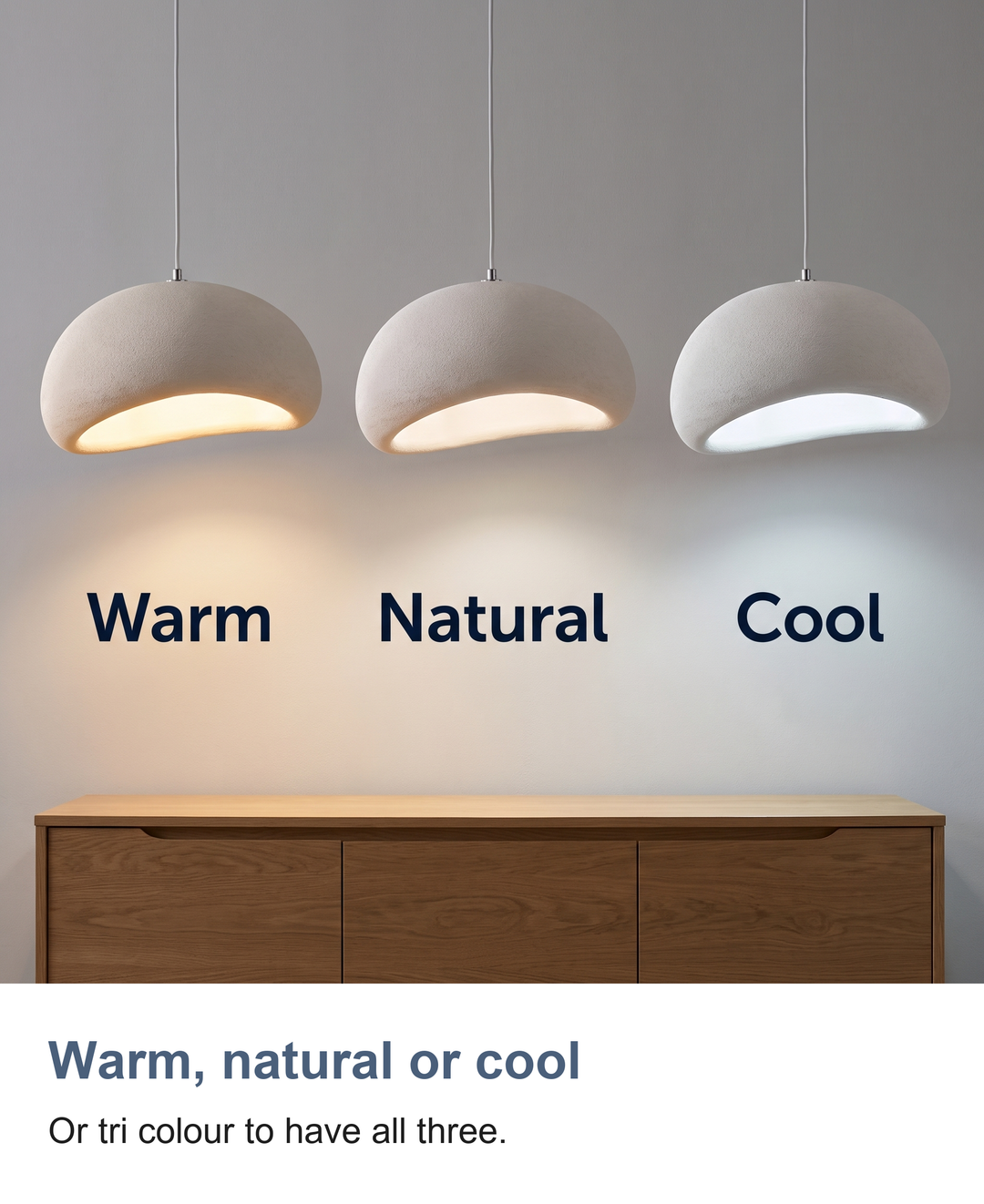 White mushroom pendant light: Warm, natural or cool