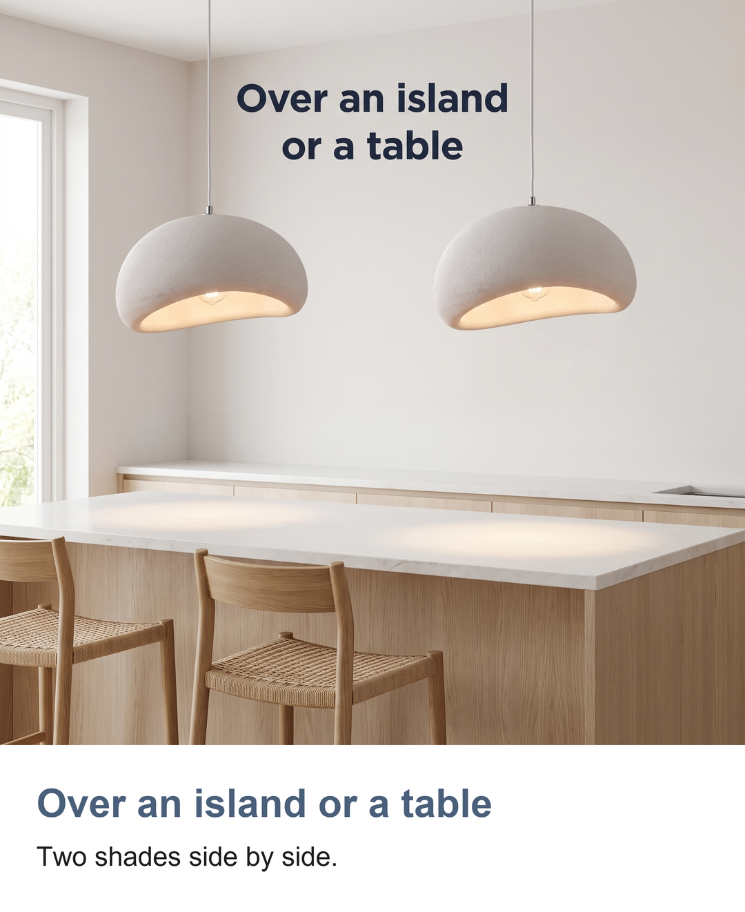White mushroom pendant light: Over an island or a table