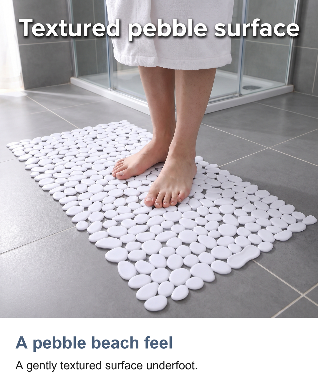Pebble shower mat with suction cups: A pebble beach feel