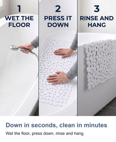 Pebble shower mat with suction cups: Down in seconds, clean in minutes