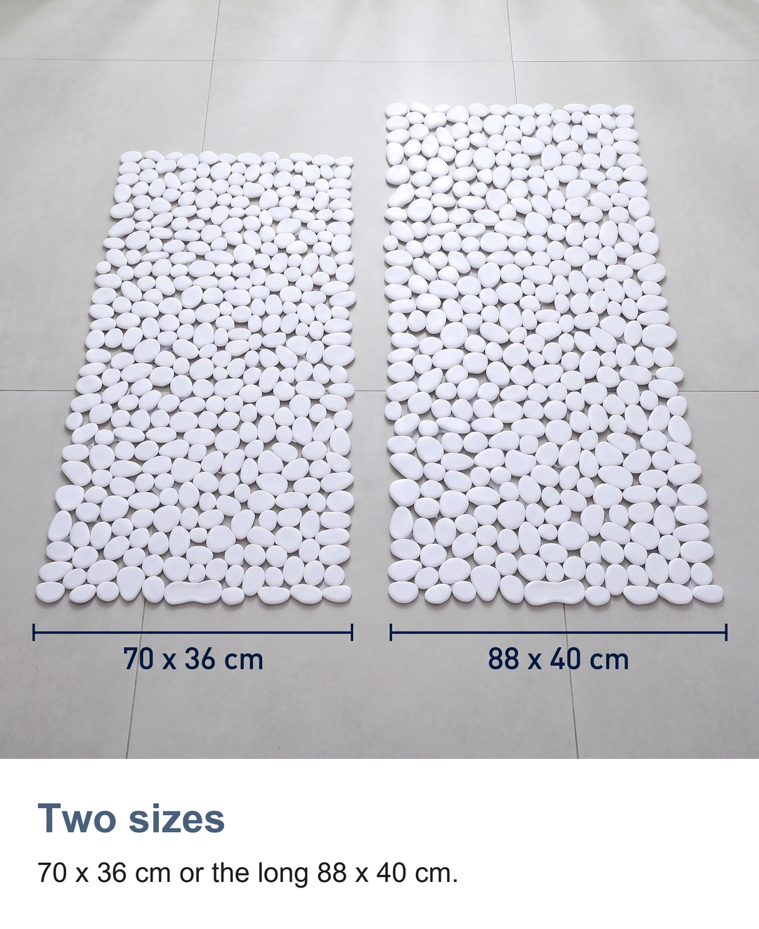 Pebble shower mat with suction cups: Two sizes