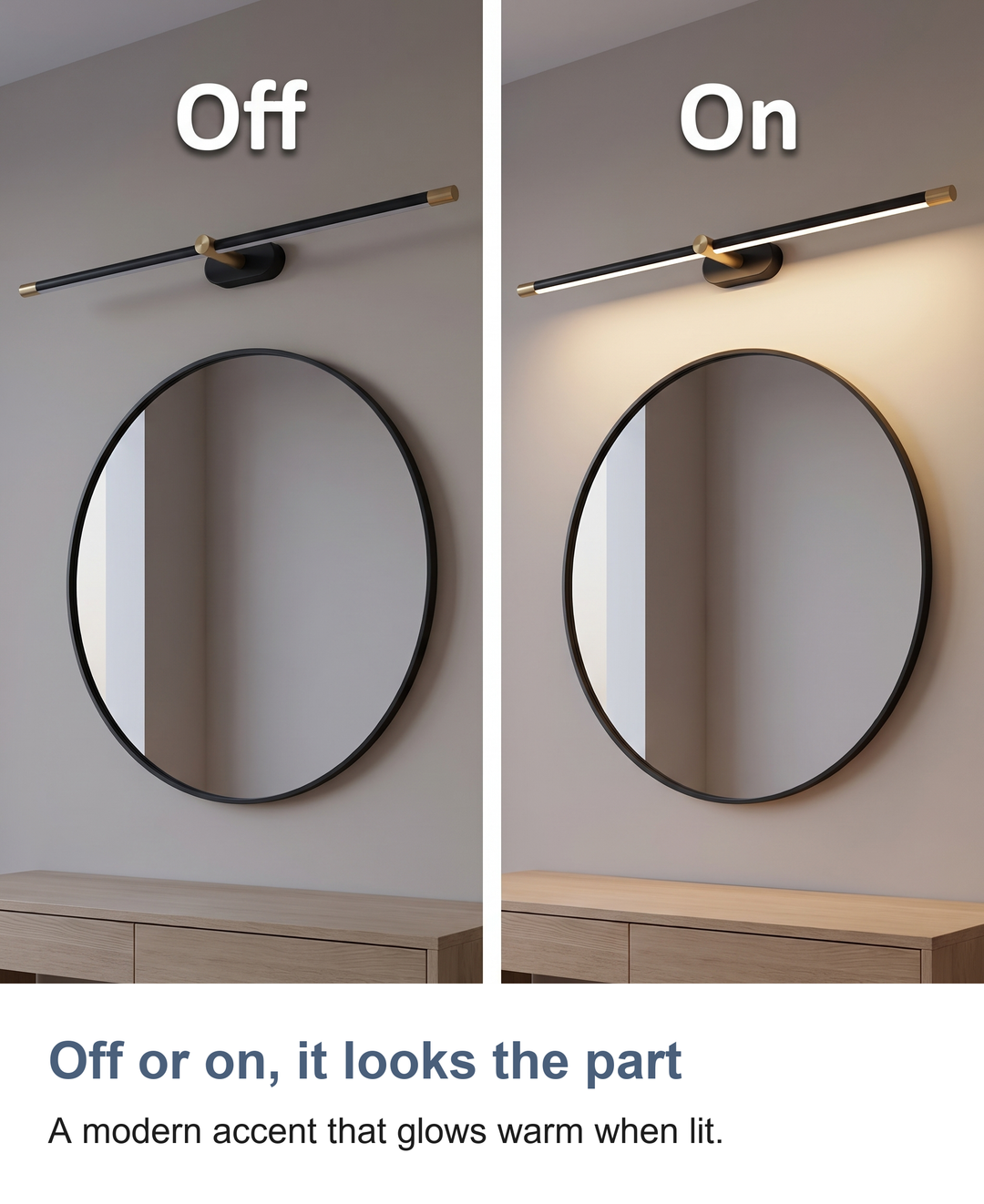 Wired LED picture and over mirror light: Off or on, it looks the part