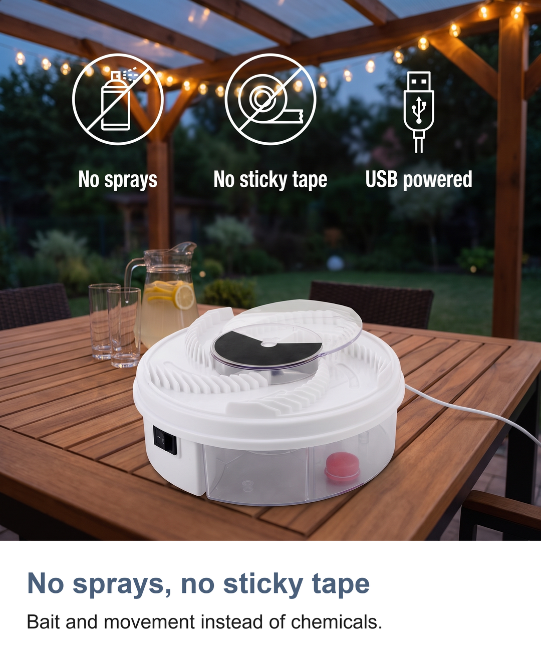Electric rotating fly trap: No sprays, no sticky tape