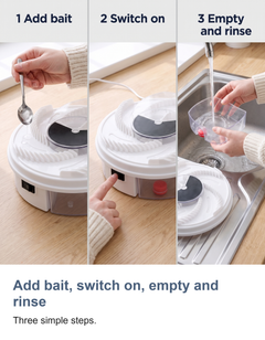 Electric rotating fly trap: Add bait, switch on, empty and rinse