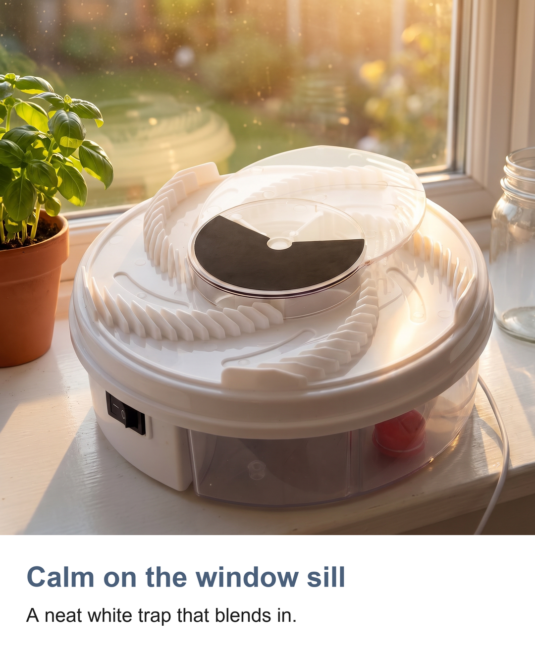 Electric rotating fly trap: Calm on the window sill