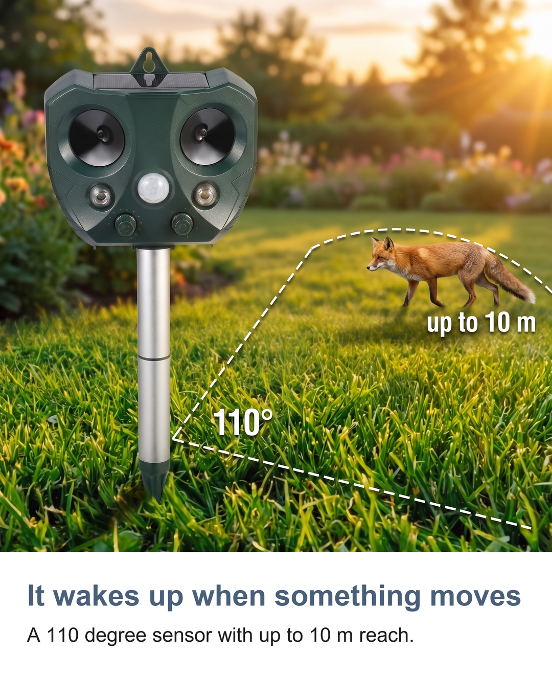 Solar ultrasonic animal repeller: It wakes up when something moves