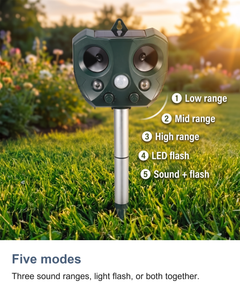 Solar ultrasonic animal repeller: Five modes