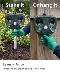 Solar ultrasonic animal repeller: Lawn or fence