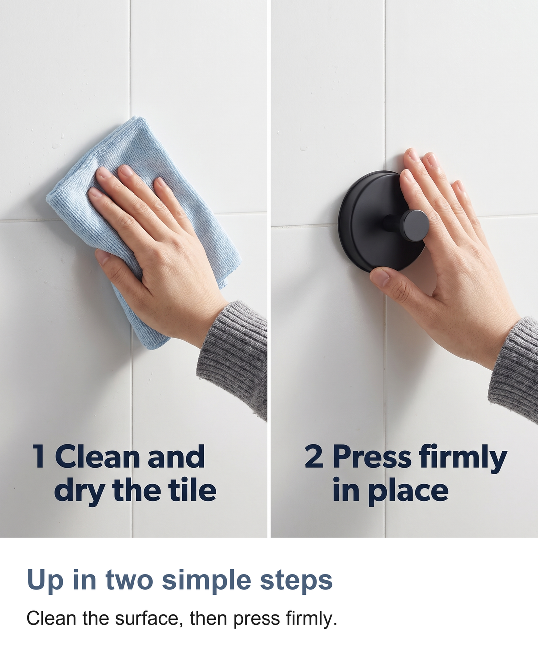 Suction hooks 4 pack: Up in two simple steps