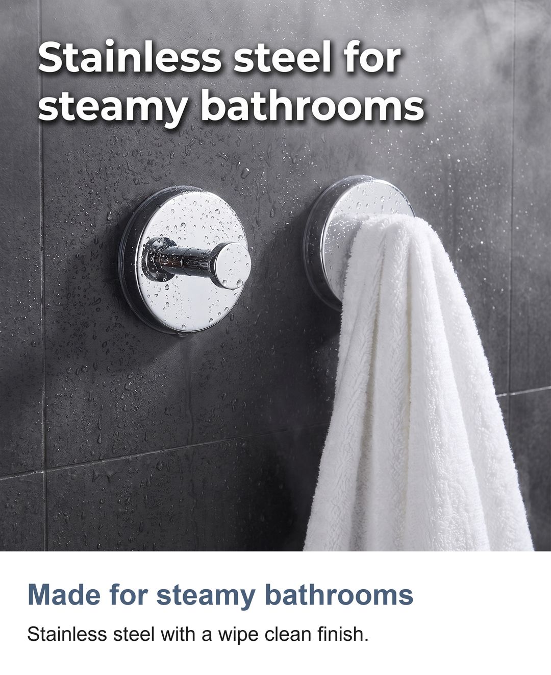 Suction hooks 4 pack: Made for steamy bathrooms