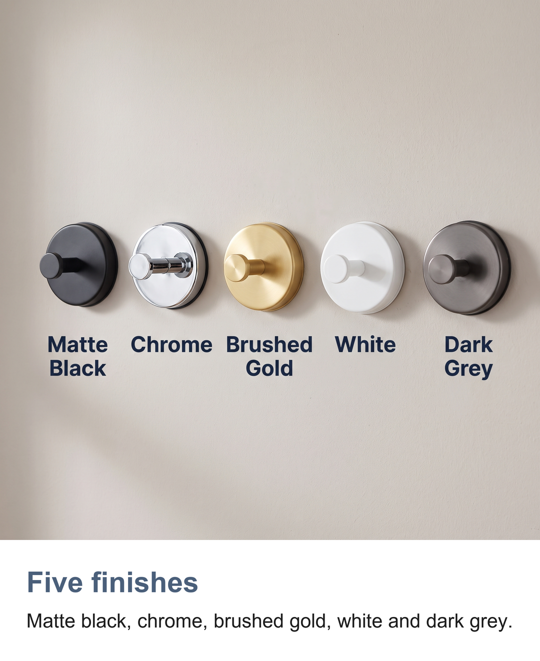 Suction hooks 4 pack: Five finishes