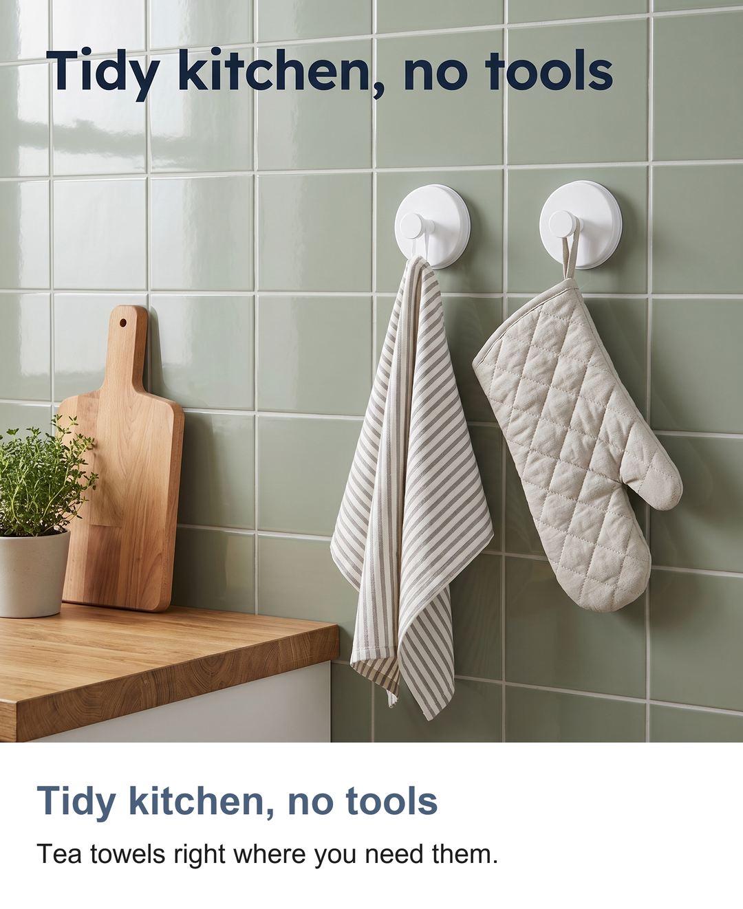 Suction hooks 4 pack: Tidy kitchen, no tools