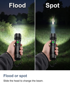 Rechargeable LED torch with zoom: Flood or spot