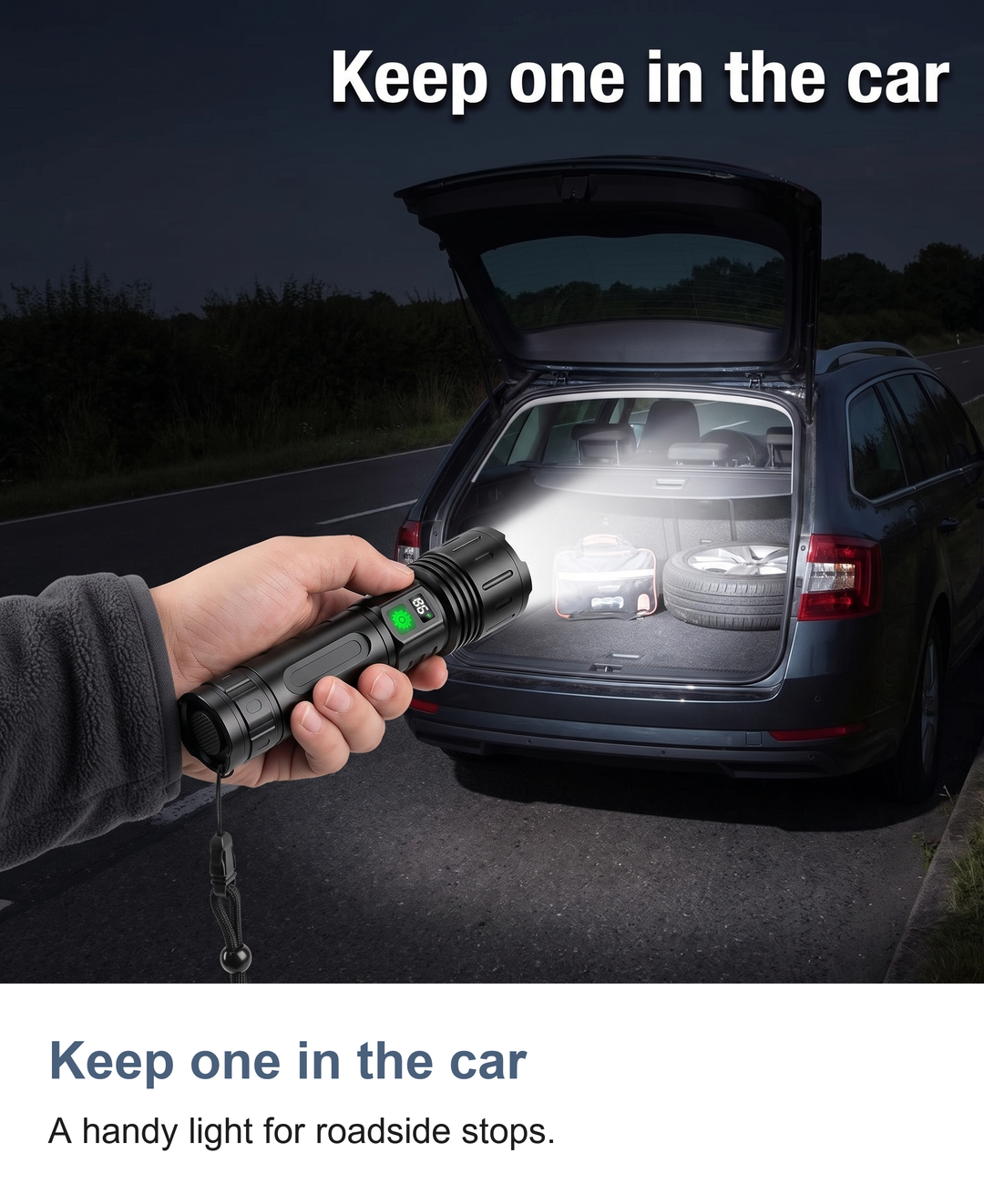 Rechargeable LED torch with zoom: Keep one in the car