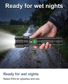 Rechargeable LED torch with zoom: Ready for wet nights
