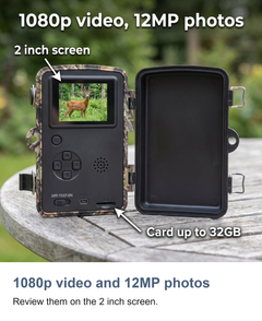 Wildlife trail camera with night vision: 1080p video and 12MP photos