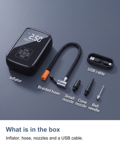 Cordless digital tyre inflator: What is in the box