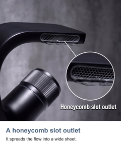Waterfall basin mixer tap: A honeycomb slot outlet