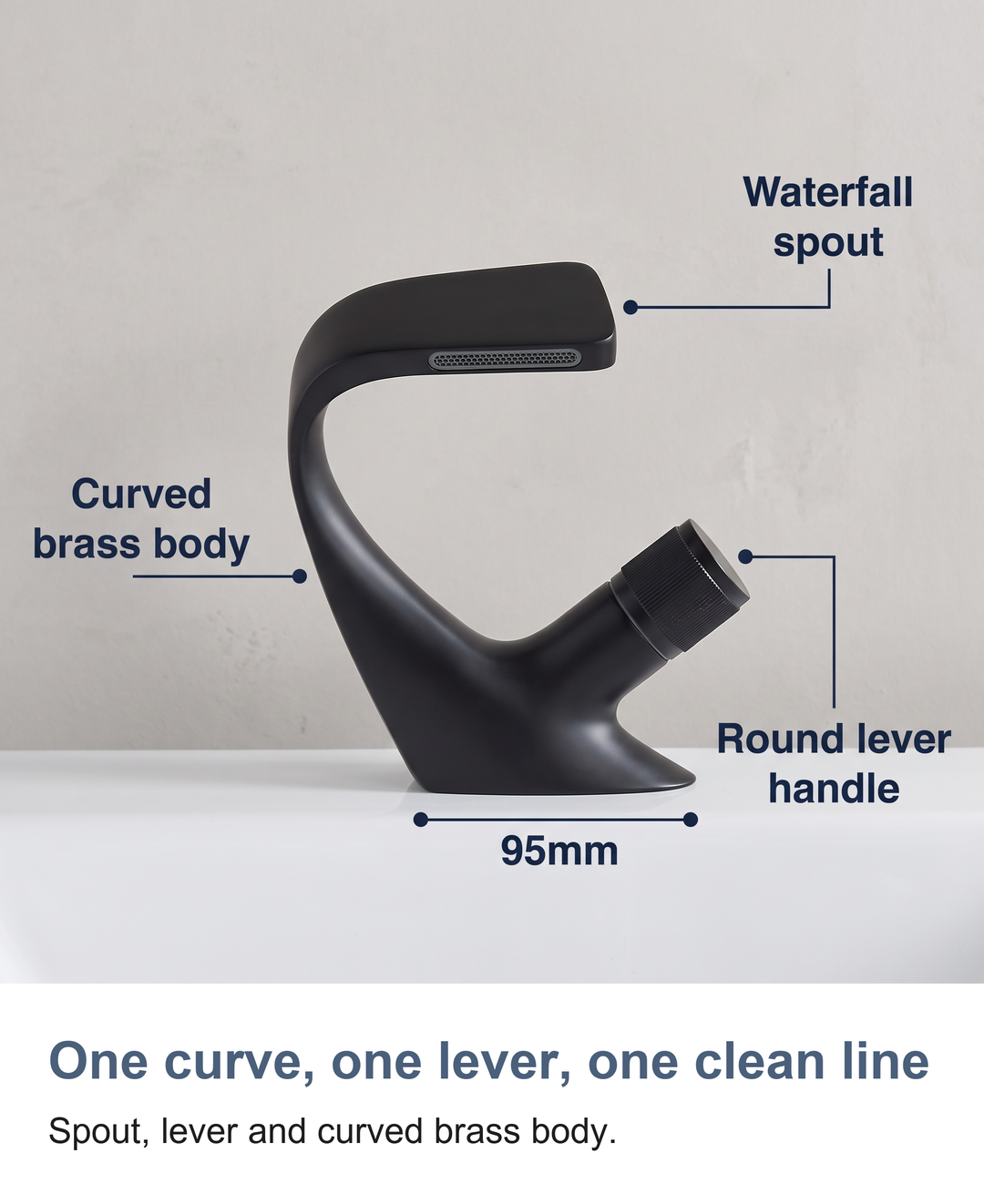 Waterfall basin mixer tap: One curve, one lever, one clean line