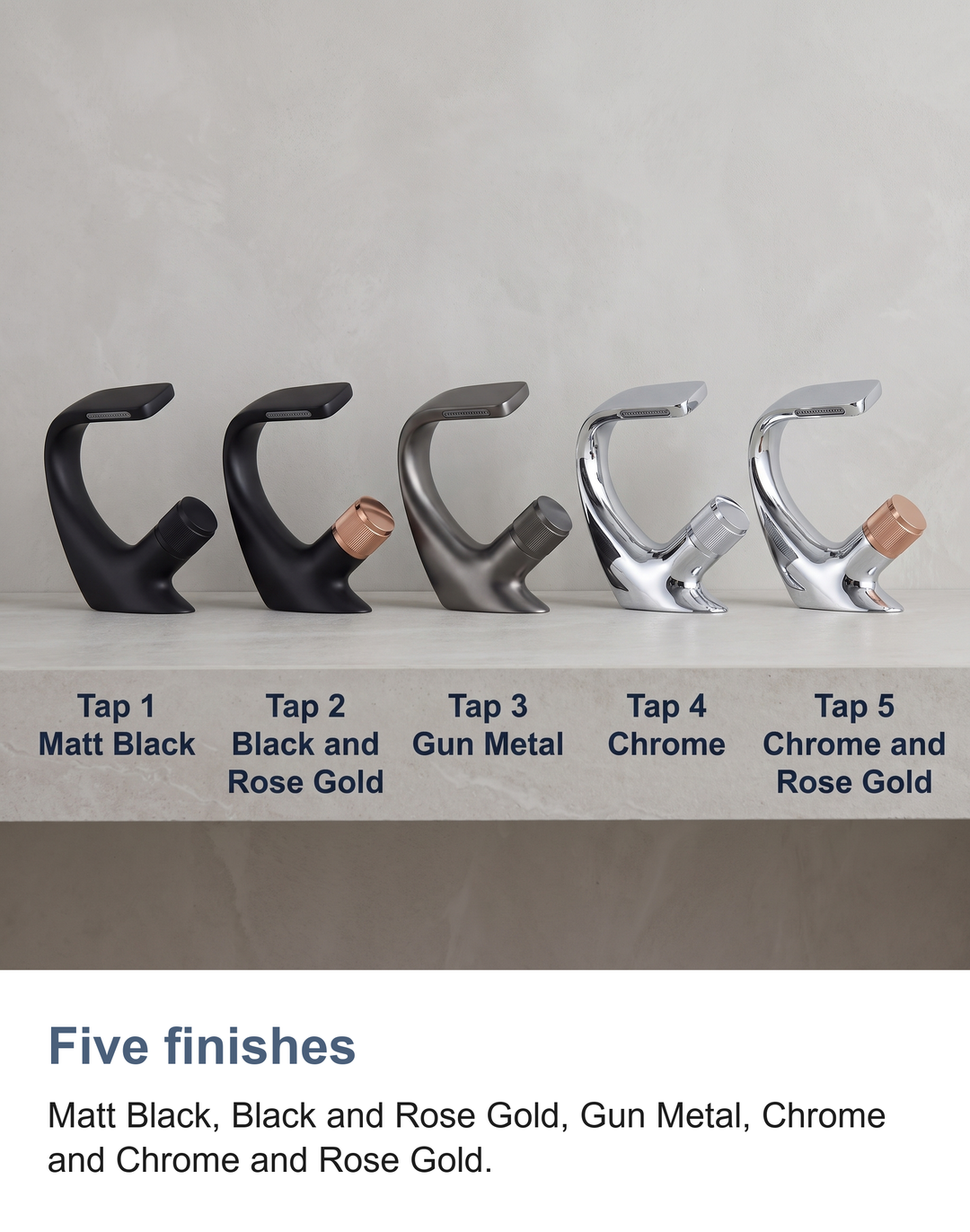 Waterfall basin mixer tap: Five finishes