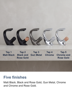 Waterfall basin mixer tap: Five finishes