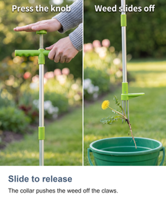Stand up weed puller: Slide to release