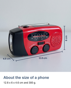 Wind up radio with torch: About the size of a phone