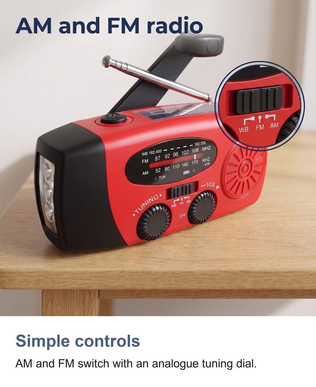 Wind up radio with torch: Simple controls