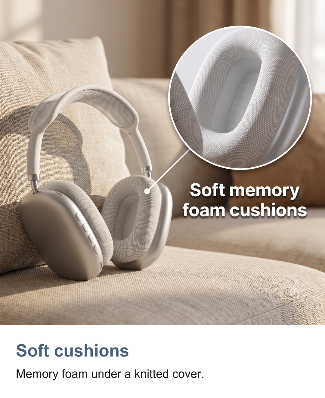 Wireless over ear headphones: Soft cushions