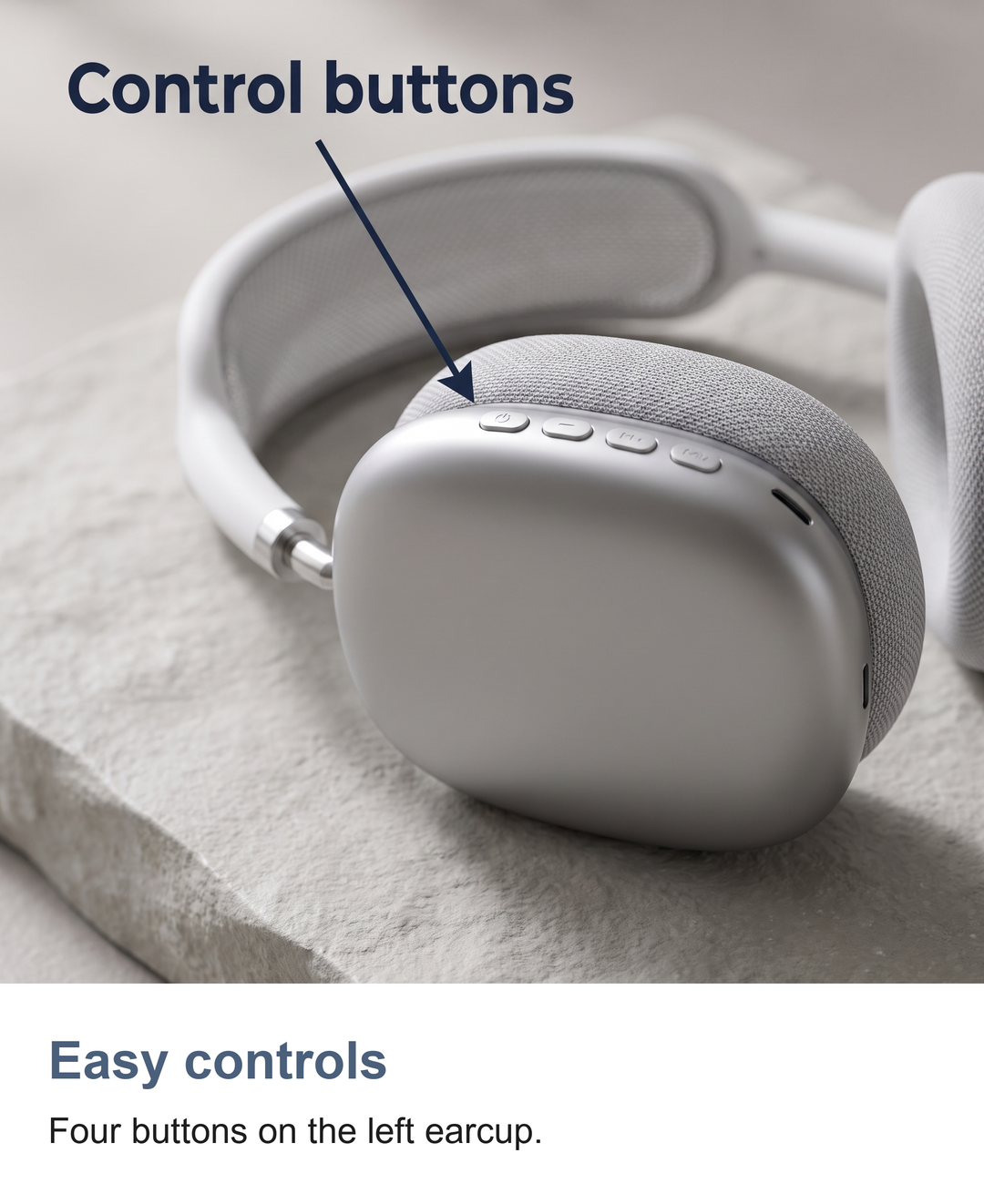 Wireless over ear headphones: Easy controls