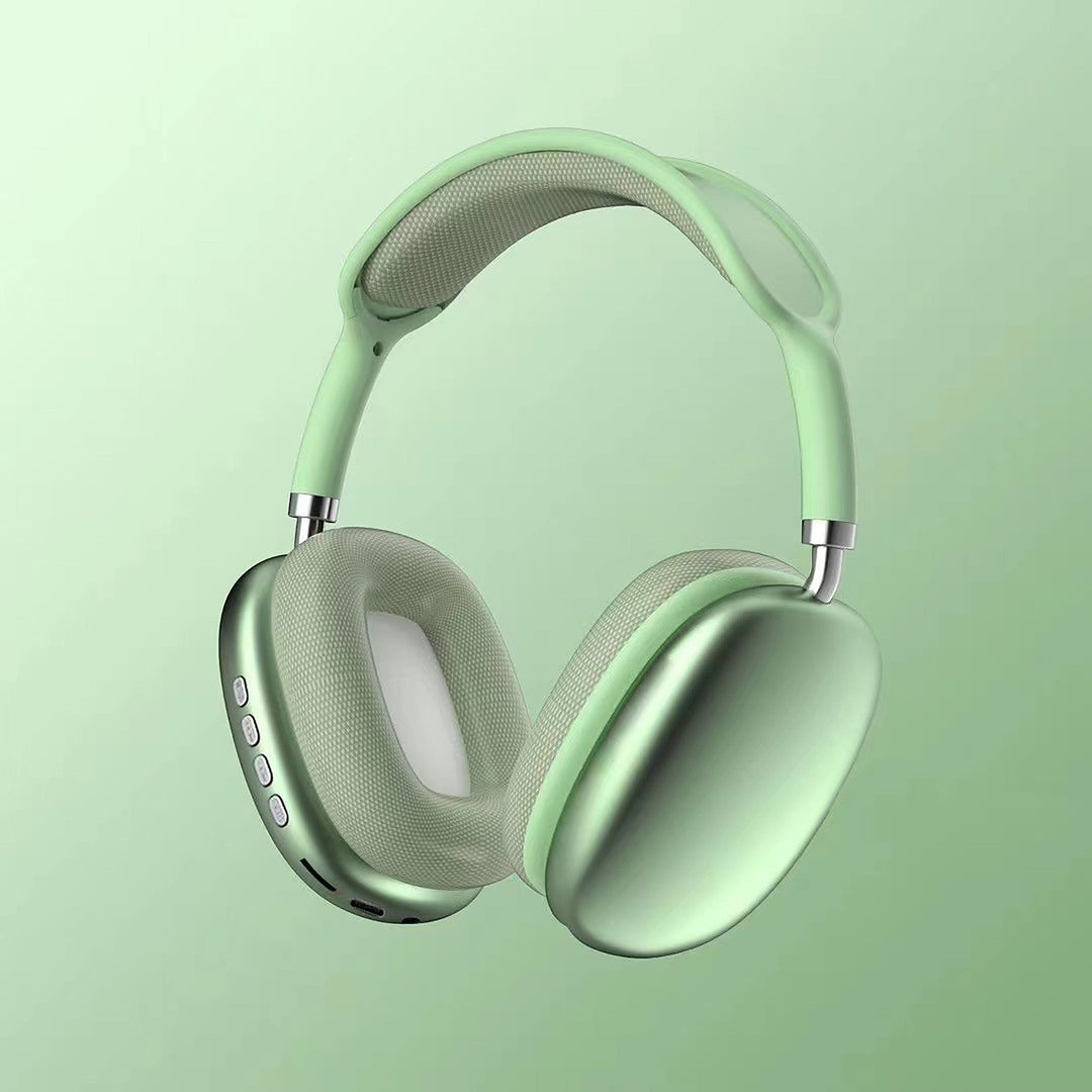 Wireless over ear headphones with microphone in green