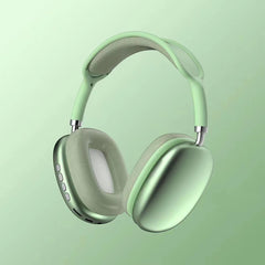 Wireless over ear headphones with microphone in green