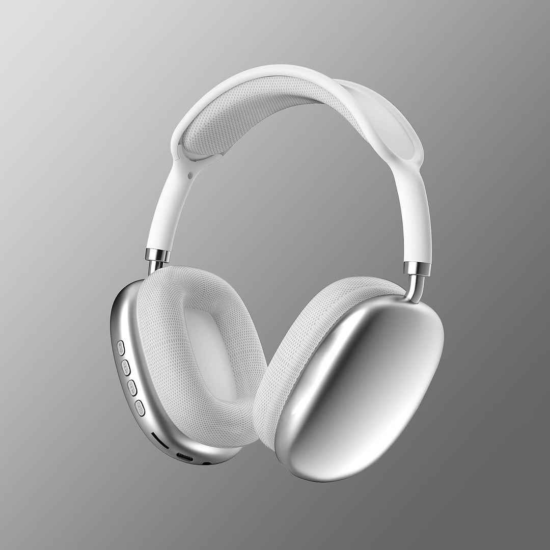 Wireless over ear headphones with microphone in silver grey