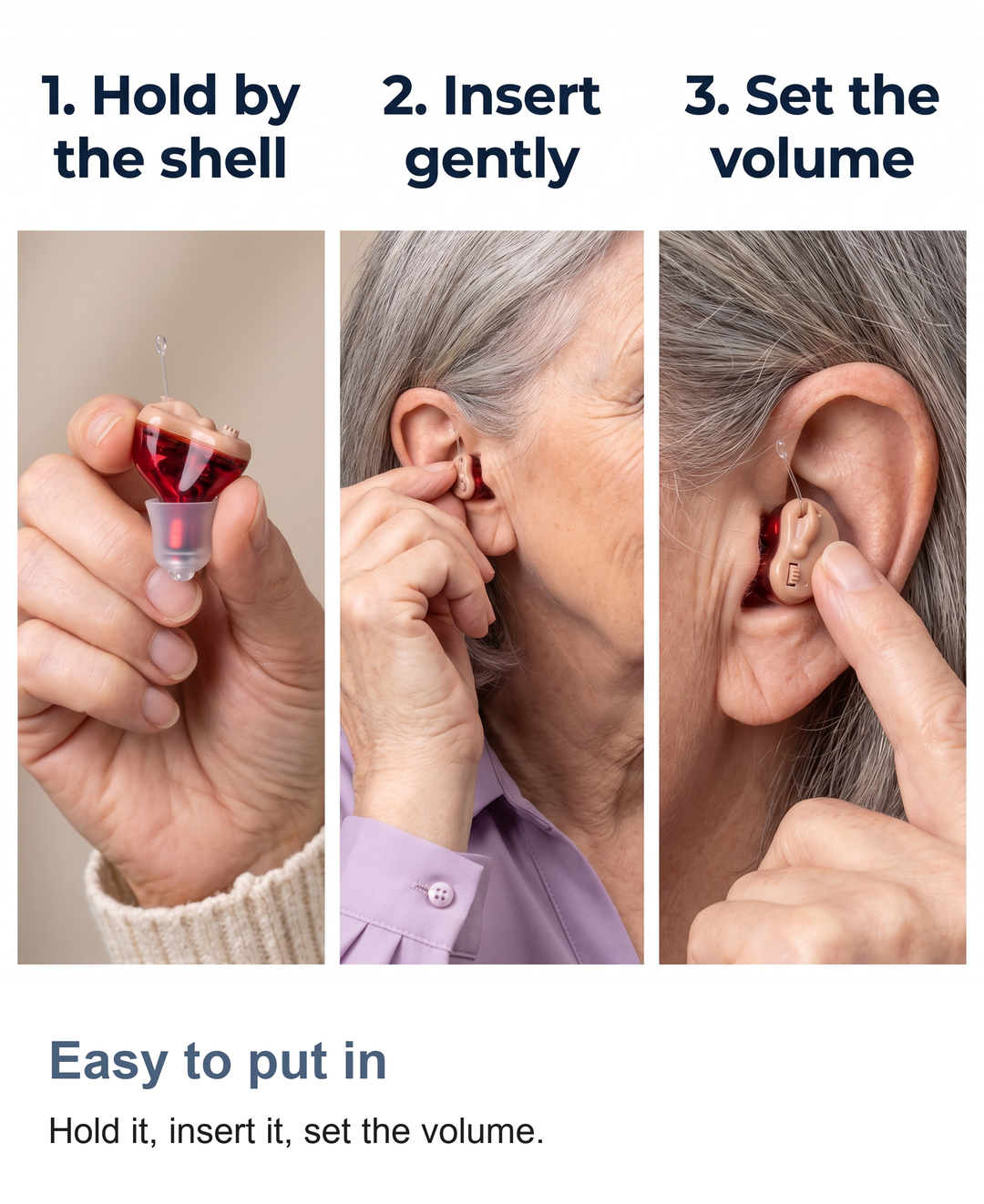 In-ear hearing amplifier: Easy to put in