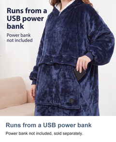 Heated hoodie blanket: Runs from a USB power bank