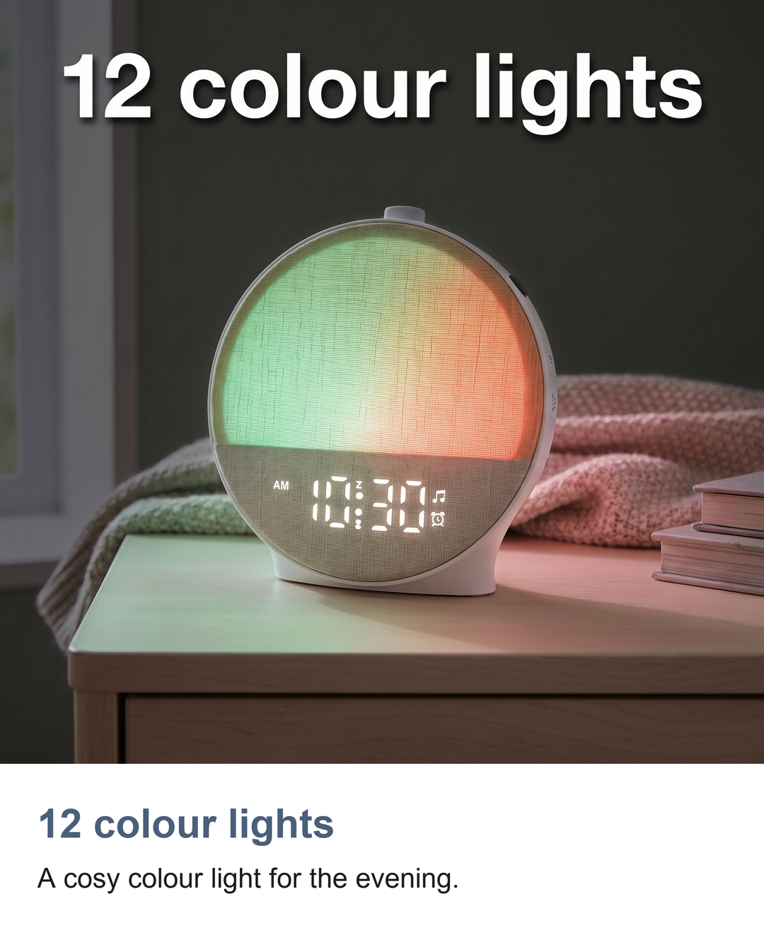 Sunrise clock: 12 colour lights