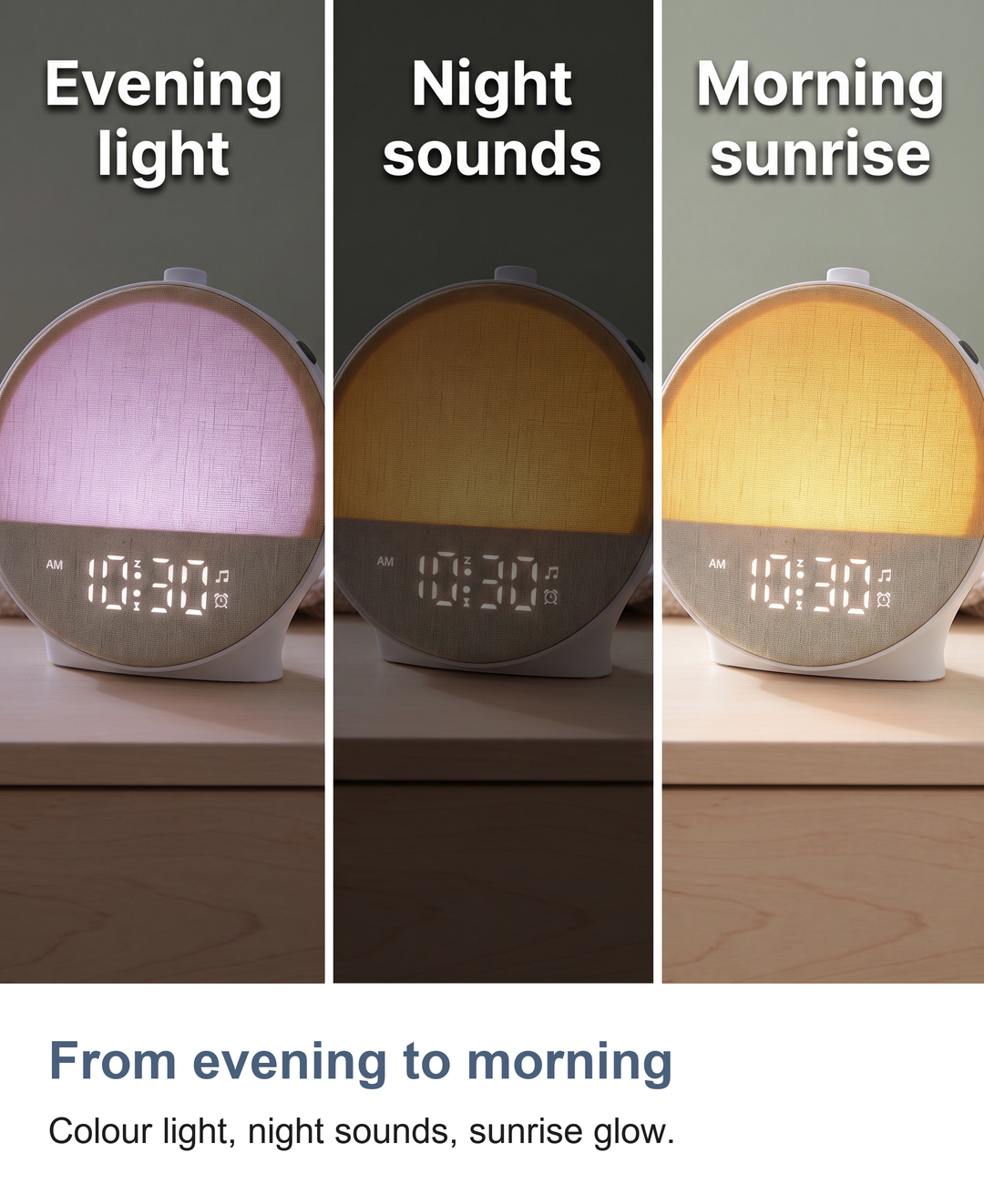 Sunrise clock: From evening to morning