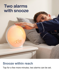 Full-screen sunrise alarm clock: Snooze within reach