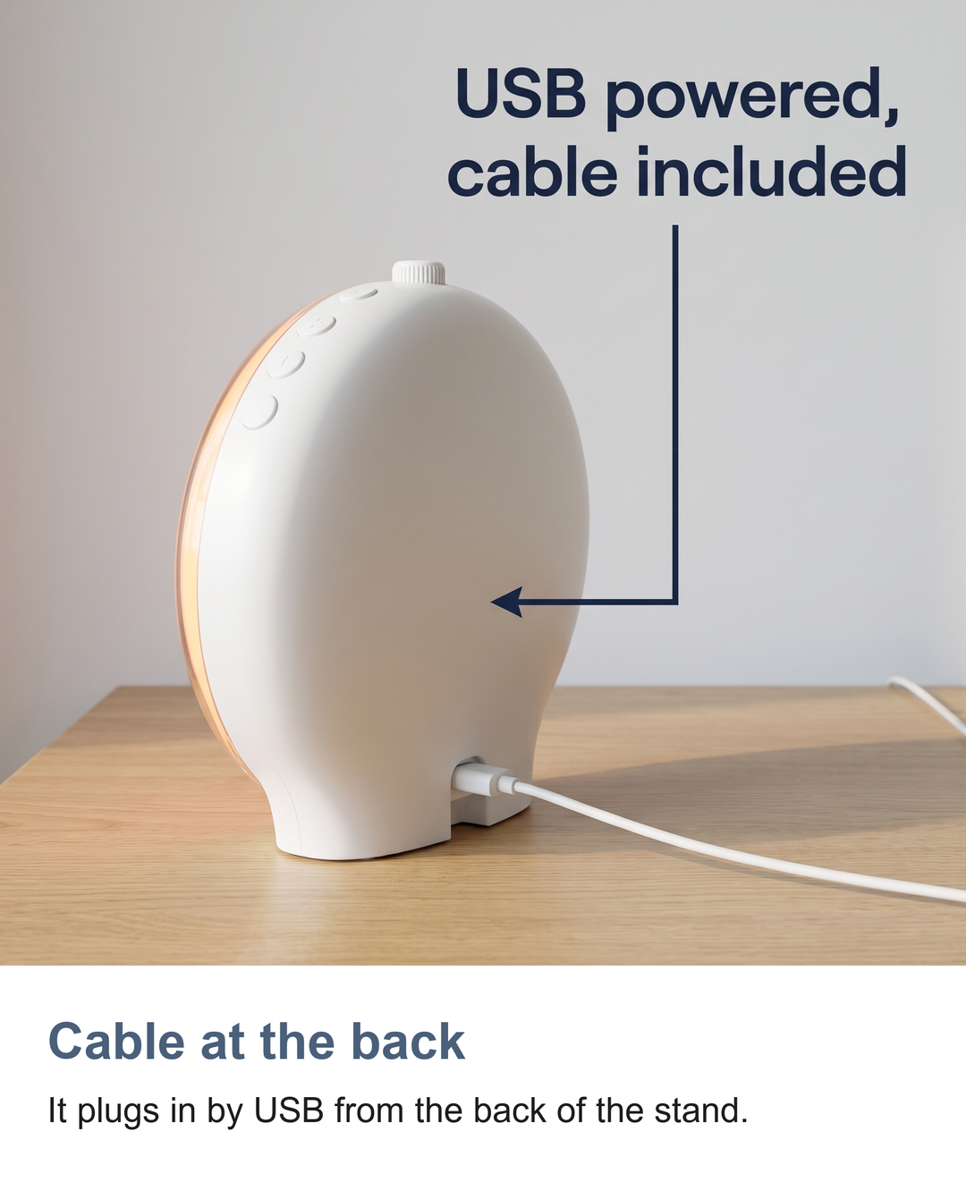 Full-screen sunrise alarm clock: Cable at the back