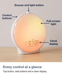 Full-screen sunrise alarm clock: Every control at a glance
