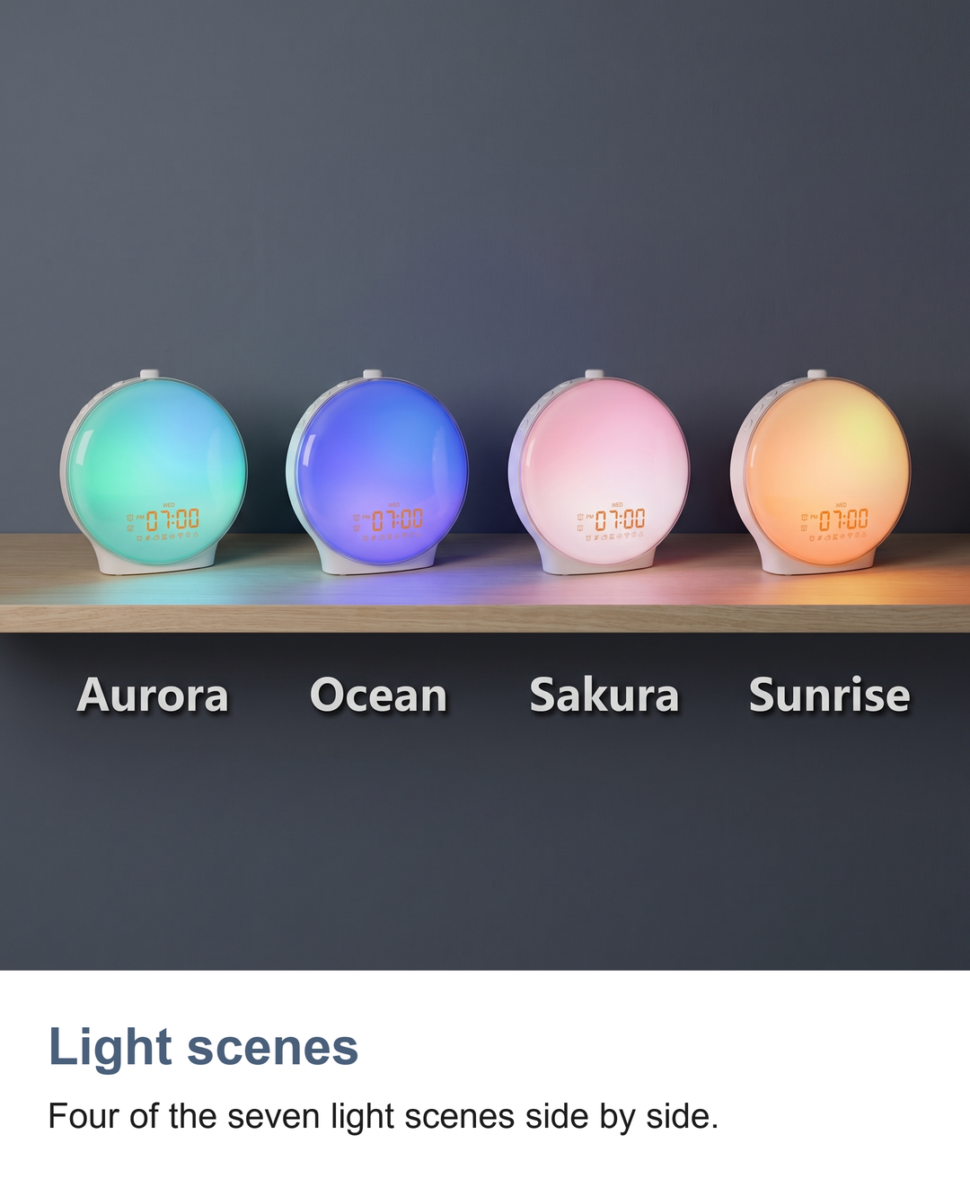Full-screen sunrise alarm clock: Light scenes