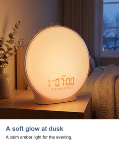 Full-screen sunrise alarm clock: A soft glow at dusk