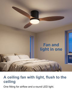 Low profile ceiling fan with light: A ceiling fan with light, flush to the ceiling